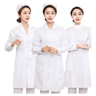 护士服长袖女款冬季白大褂药房店医生娃娃领白色裤子工作制服厚款