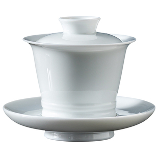 妙莲天香陈鹏程大师葱根白竹节三才盖碗单个高档泡茶专用陶瓷茶具