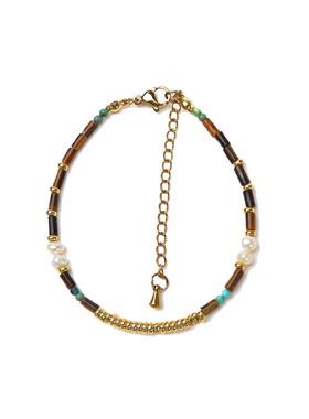 珞有时「落日余晖」中式复古手工虎眼石松石淡水珍珠手链