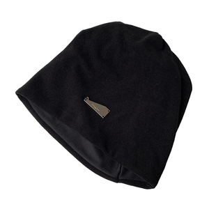 黑色堆堆帽女韩版百搭ins网红金属标冷帽显脸小大头围包头帽子潮