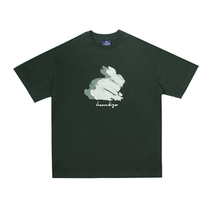 290g重磅嘿马七作日系夏季男士涂鸦印花短袖T恤情侣宽松打底衫潮