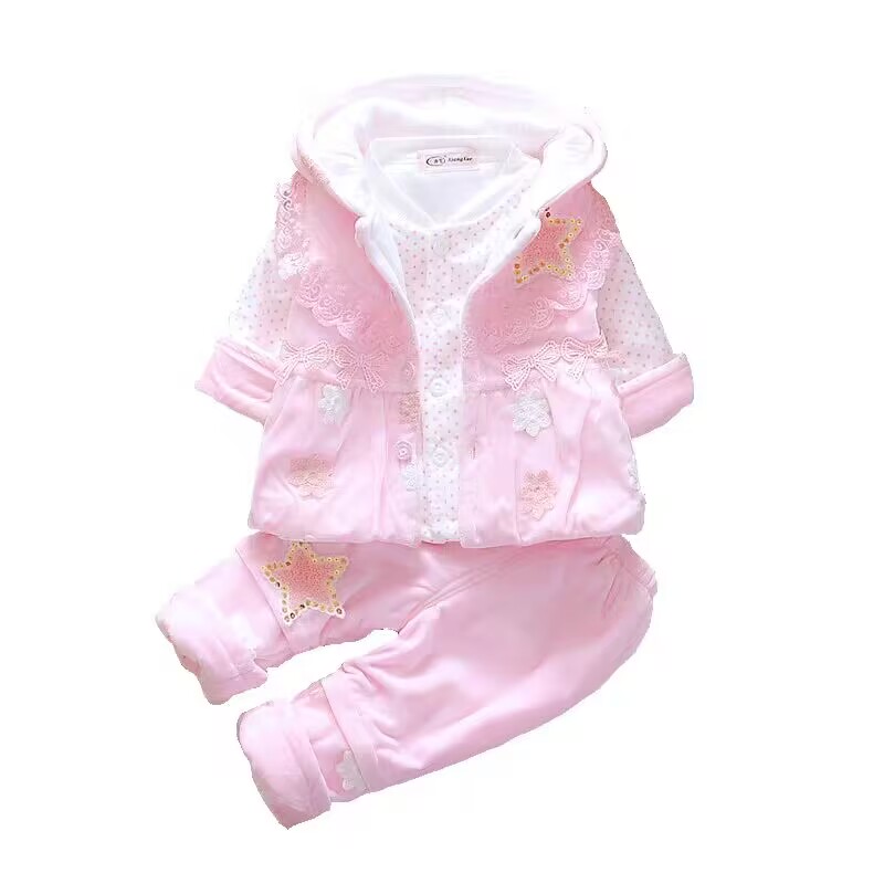 女宝宝秋冬装夹棉套装0-1-2岁新生婴幼儿童装衣服秋季棉衣三件套