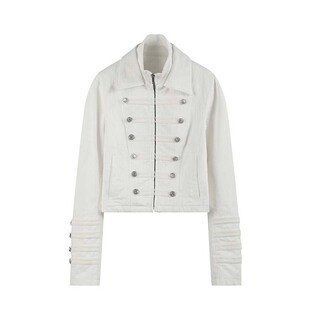 noEmosen（noE)竹节纹铆钉拿破仑修身短款宫廷纯白牛仔夹克外套