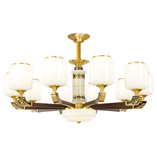 玉石新中式吊灯全铜客厅灯中国风禅意别墅餐厅大厅主灯中山灯具厂