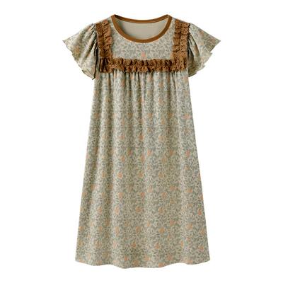 英氏女童家居服碎花公主裙夏季薄