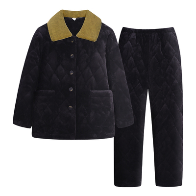 珊瑚绒夹棉睡衣女冬季加绒加厚