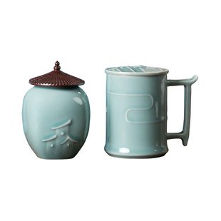 送国外客户礼物中国特色青瓷茶杯茶叶罐办公室实用礼品商务伴手礼