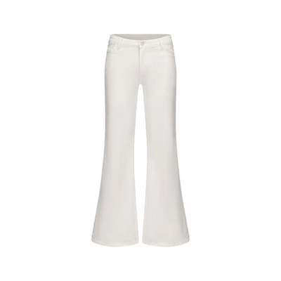 李李服饰高腰毛边微喇牛仔裤女2025冬季加绒白色单扣修身显瘦裤子