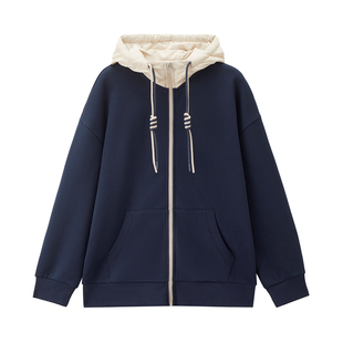 佐丹奴休闲夹克女秋冬新款加绒撞色抽绳宽松连帽卫衣外套05375868