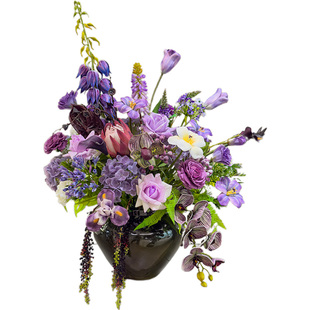 wo+高档大盆粉紫色花艺景德镇釉面陶瓷盆酒店大堂公司前台装饰花