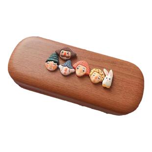 创意木纹框架近视眼镜盒可爱复古人物简约学生收纳盒墨镜盒送同学