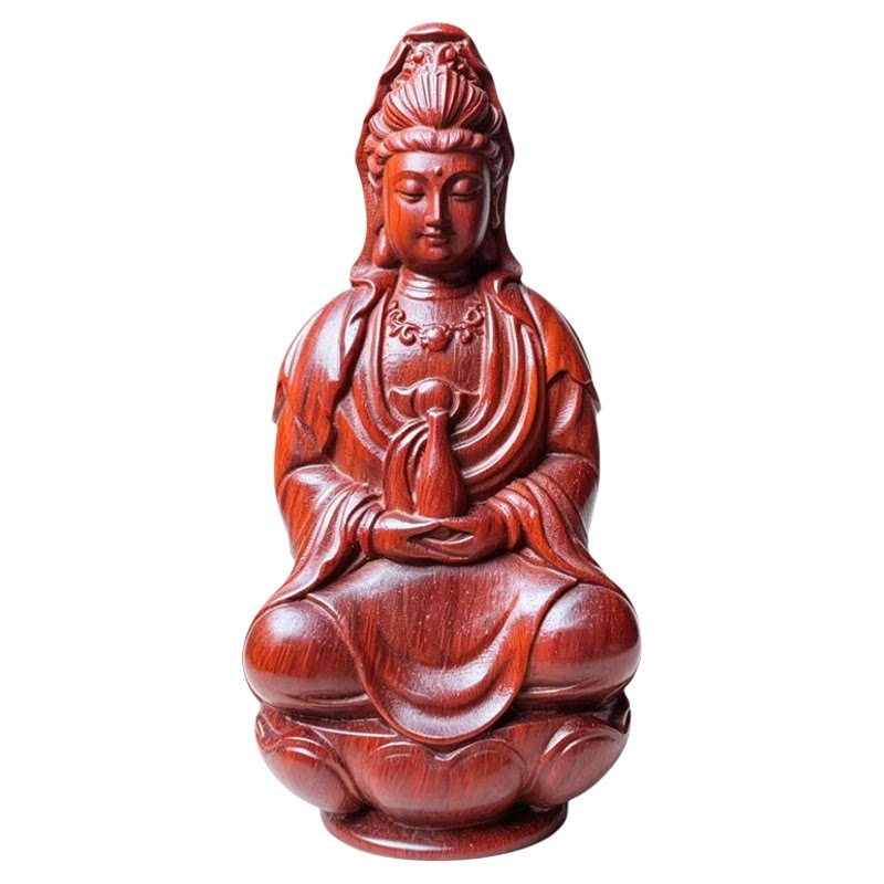 正观音小号木雕摆件装饰玄关汽车内饰小叶紫檀雕刻实木佛像坐姿