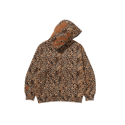 豹纹全拉链鲨鱼连帽卫衣外套开衫