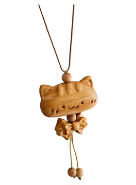 法棍小猫檀木长款小众设计项链