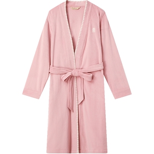 秋鹿纯棉海岛绒女士睡衣冬季加绒加厚睡袍家居服秋冬季长袍中长款