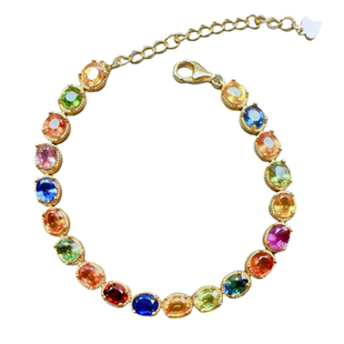 天然彩蓝宝手链4乘5 20粒925银精工镶嵌彩宝首饰