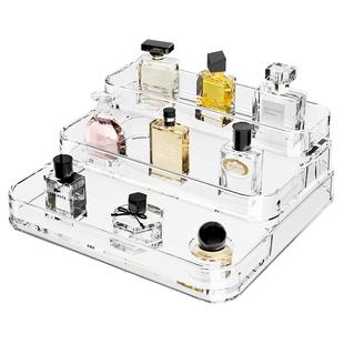 香水置物架透明亚克力梳妆台护肤化妆品置物桌面多层阶梯展示架