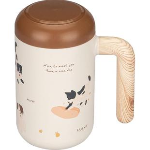 摩登主妇陶瓷内胆保温杯带手柄办公室水杯女款泡茶杯子茶水分离杯