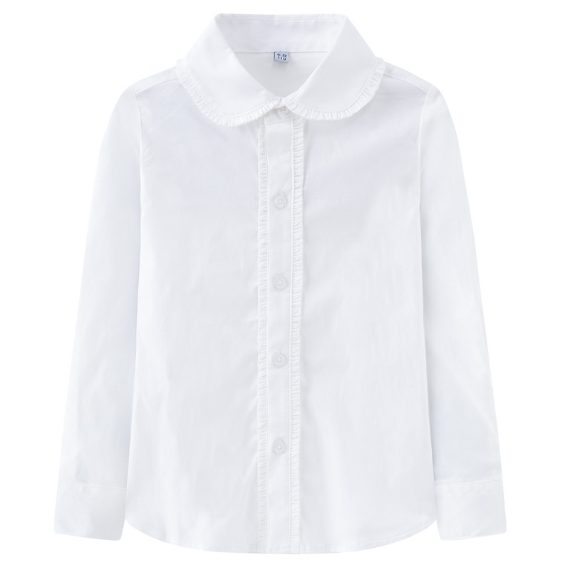 女童白衬衫长袖儿童衬衣粉色蓝色公主女孩小学生演出校服纯棉春秋