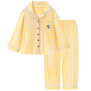 眠眠企鹅卡通纯棉睡衣女春秋款2025新款可外穿长袖格子家居服套装