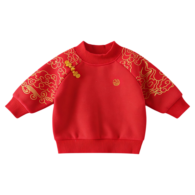 儿童加绒卫衣拜年服男童女童表演服新年衣服喜庆唐装婴童周岁礼服