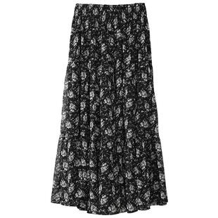 商场同款Lavinia25春新款法式复古黑色高腰A字碎花半身裙E51Q103