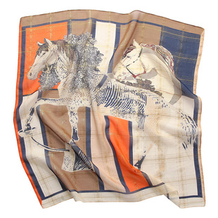 橘色小马桑蚕丝小方巾丝巾系脖春夏高级感真丝护颈小围巾薄款纱巾