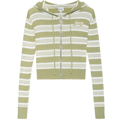 Juicy Couture橘滋春夏新款连帽短修身立体条纹温柔甜美外套女