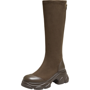 TATA他她喵爪靴2025长筒靴时尚休闲女靴百搭弹力瘦瘦靴CEG06DG5