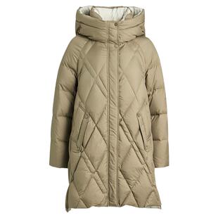 [商场同款]LANDI浅绿色立领连帽宽松防风羽绒服女中长款冬新品