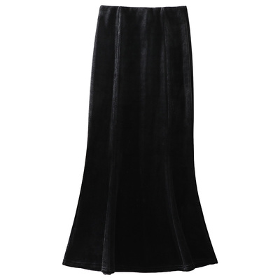 加绒加厚金丝绒半身裙