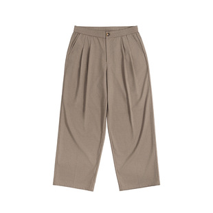 MRA男装 TR垂坠抗防皱阔腿西裤双褶立体剪裁通勤休闲卡其色长裤子