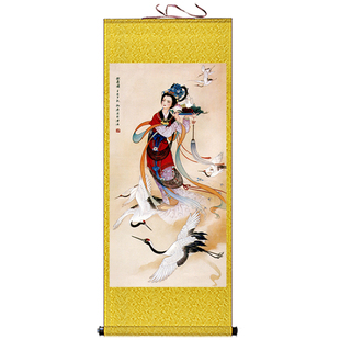 麻姑献寿图仕女仙女人物卷轴画祝寿贺寿礼品丝绸挂画客厅装饰画