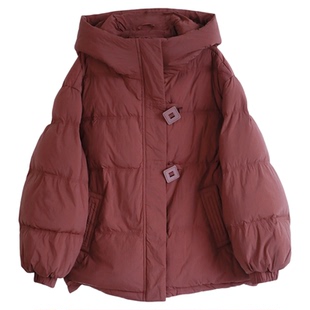 铜扣记90白鸭绒羽绒服女连帽休闲百搭宽松显瘦加厚保暖蓬感棉服冬