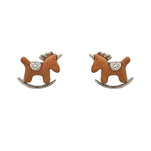 ins本命年可爱独角兽木马耳夹女无耳洞耳环925银针耳钉小巧精致饰