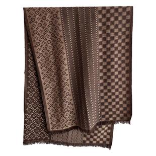 百搭长版保暖仿羊绒围巾披肩格纹经典老花洋气女高级感护颈围脖潮