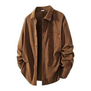 回力灯芯绒衬衫男2026新款美拉德棕色长袖衬衣重磅宽松翻领外套Y
