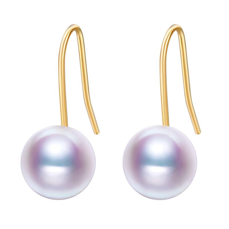 海蒂珠宝 旋律 正圆海水Akoya小灯泡珍珠高跟鞋耳环18K金耳钉正品