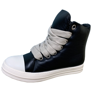 ro羊皮面包鞋男暗黑风粗鞋带高帮板鞋小胖丁厚底短靴运动休闲鞋潮