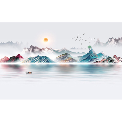 中式山水壁画无缝环保送胶水