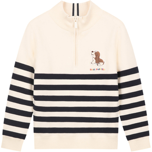 暇步士童装儿童加绒毛衣25冬新品小童保暖针织衫男童女童条纹线衣