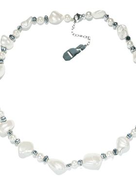 【White House 白房】原创小众情侣轻奢小酷同款电镀贝珠锁骨项链