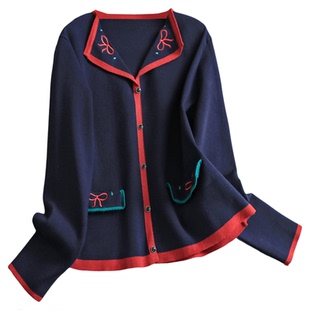 刺绣蝴蝶结假口袋减龄针织开衫可配一套a字半身裙女两件套装W164