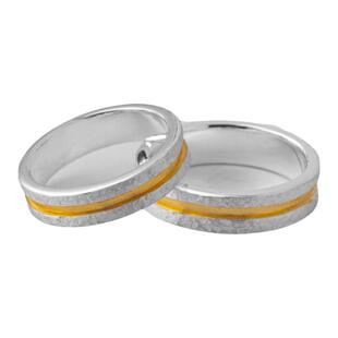 百姓坊原创情侣对戒闭口简约饰品黄金银错设计感520礼物男女戒指