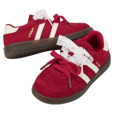 星期六女童鞋红色加绒保暖休闲鞋