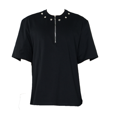 半拉链圆领短袖T恤男廓形半袖