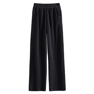 雪尼尔窄版阔腿裤女细条纹2025春秋冬新款高腰垂感加绒直筒休闲裤