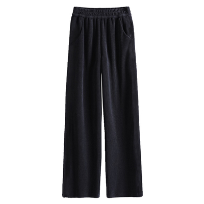 高腰细条纹窄版阔腿裤