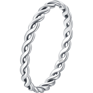 摩典S925纯银线条麻花戒指女欧美复古时尚简约可叠戴通勤风食指戒