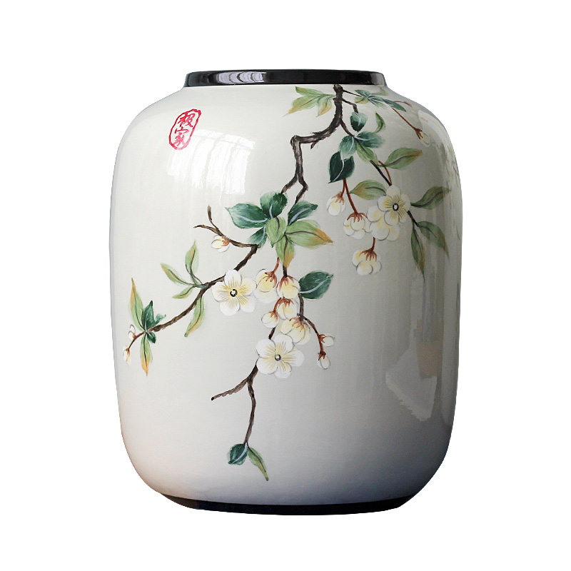 中式陶瓷花瓶摆件客厅玄关花艺居家水培创意简约圆形乔迁送礼花器
